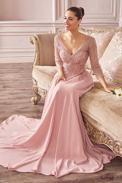 3/4 Sleeve Chiffon Gown By Cinderella Divine CD0171