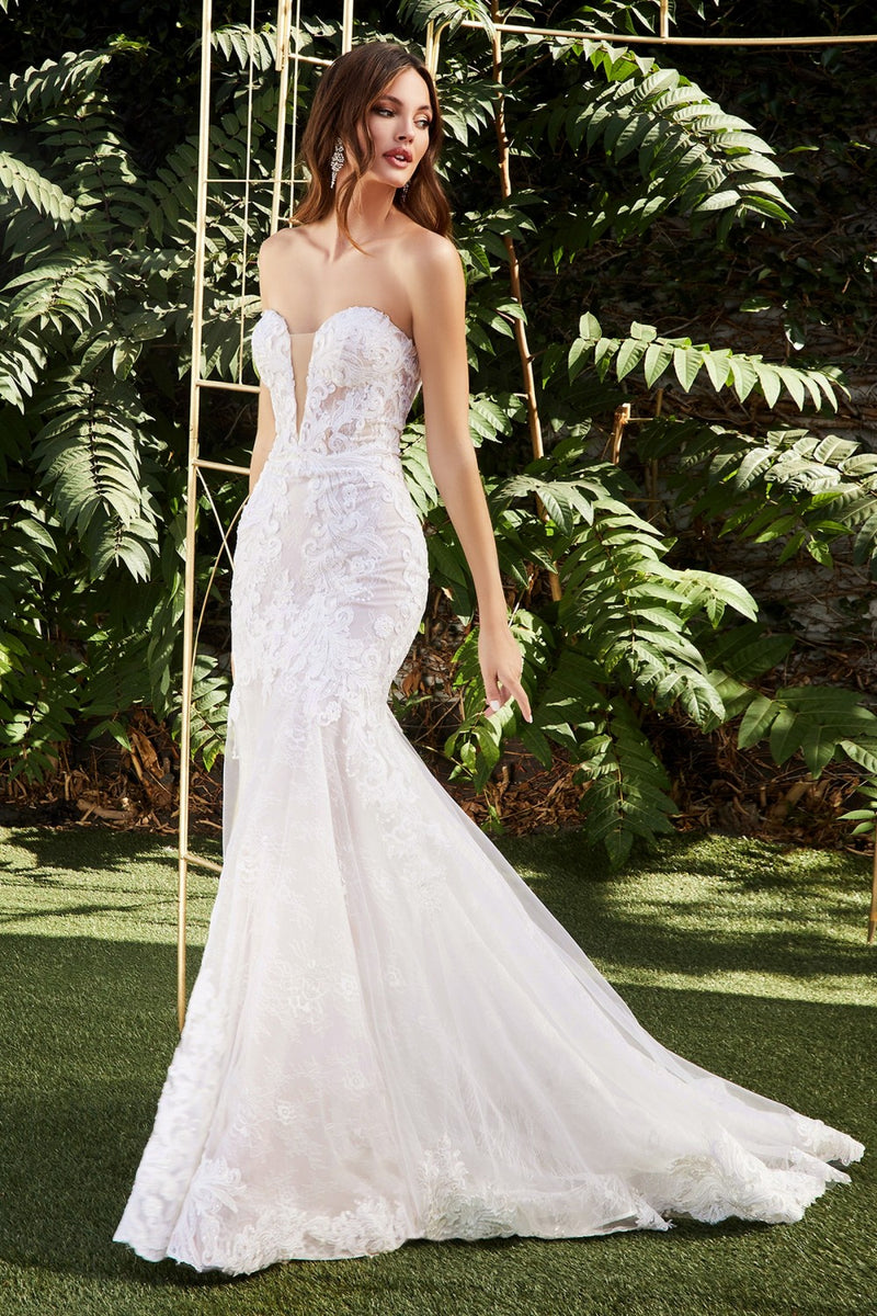 STRAPLESS LACE MERMAID GOWN BY CINDERELLA DIVINE CD928