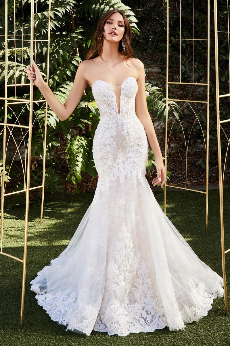 STRAPLESS LACE MERMAID GOWN BY CINDERELLA DIVINE CD928