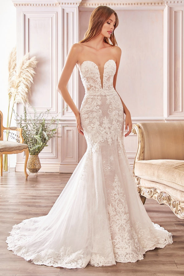 STRAPLESS LACE MERMAID GOWN BY CINDERELLA DIVINE CD928