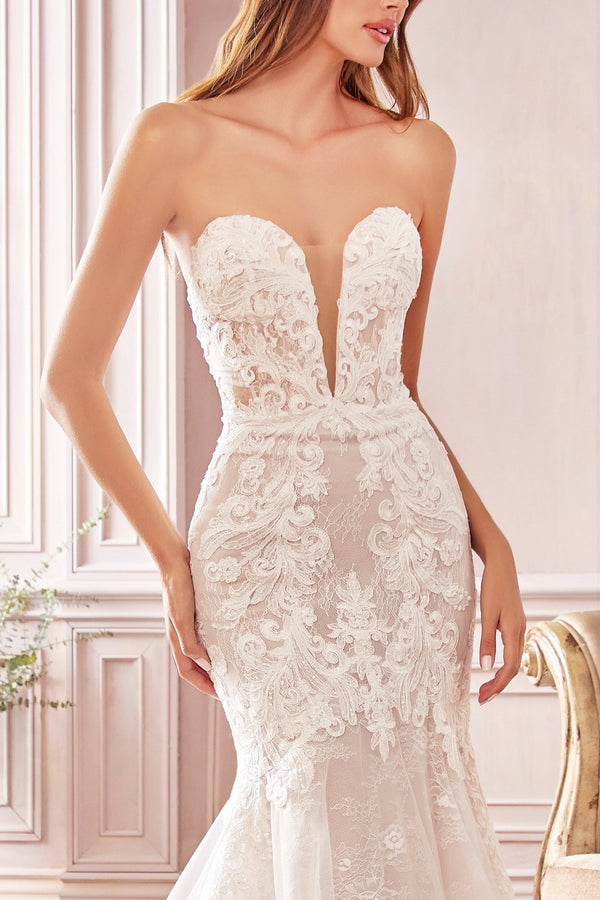 STRAPLESS LACE MERMAID GOWN BY CINDERELLA DIVINE CD928