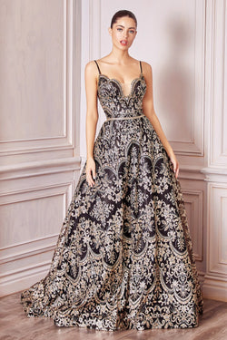 LONG A-LINE GLITTER PRINT DRESS BY CINDERELLA DIVINE CM8075