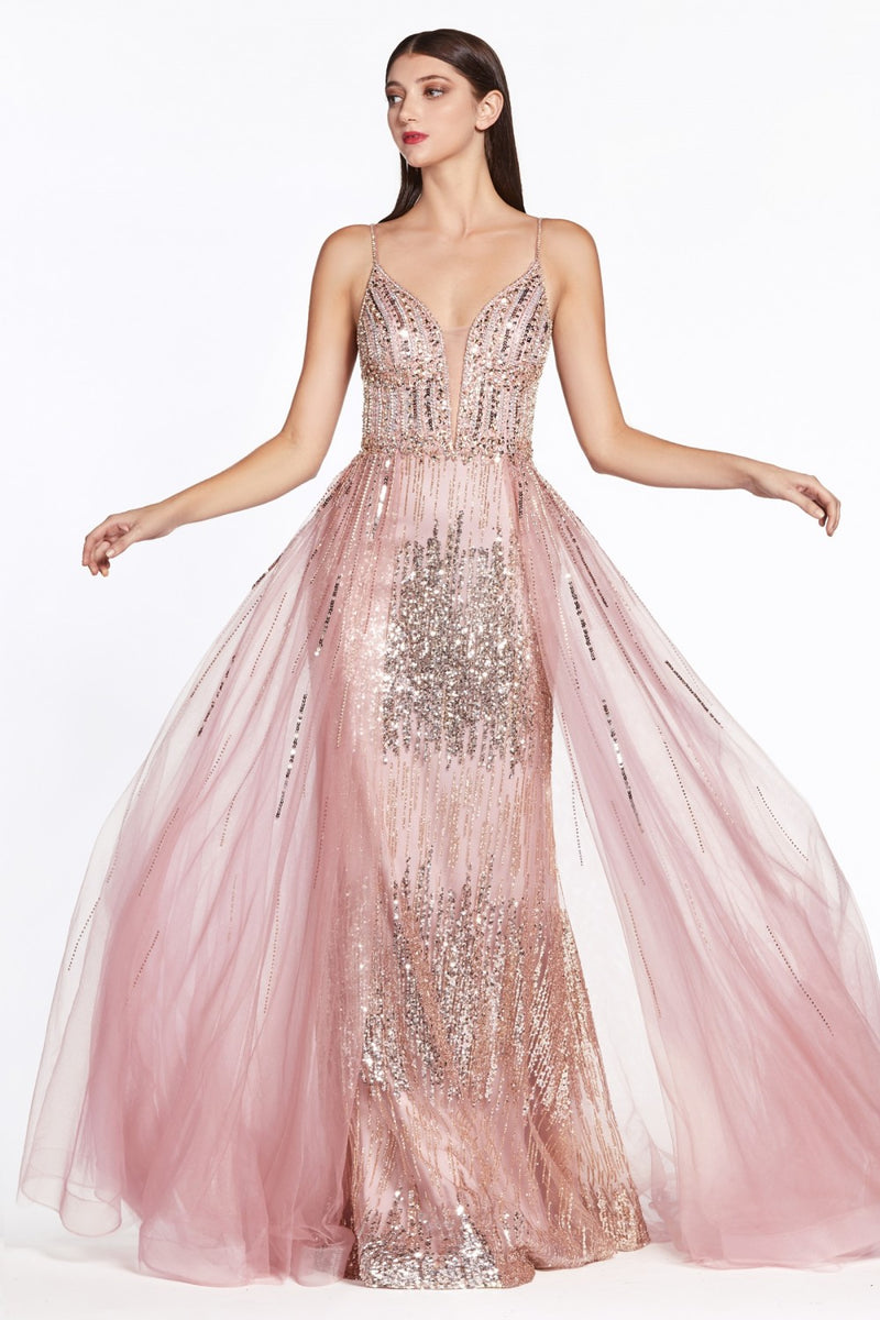 LONG GLITTER OVER SKIRT DRESS BY CINDERELLA DIVINE CR841