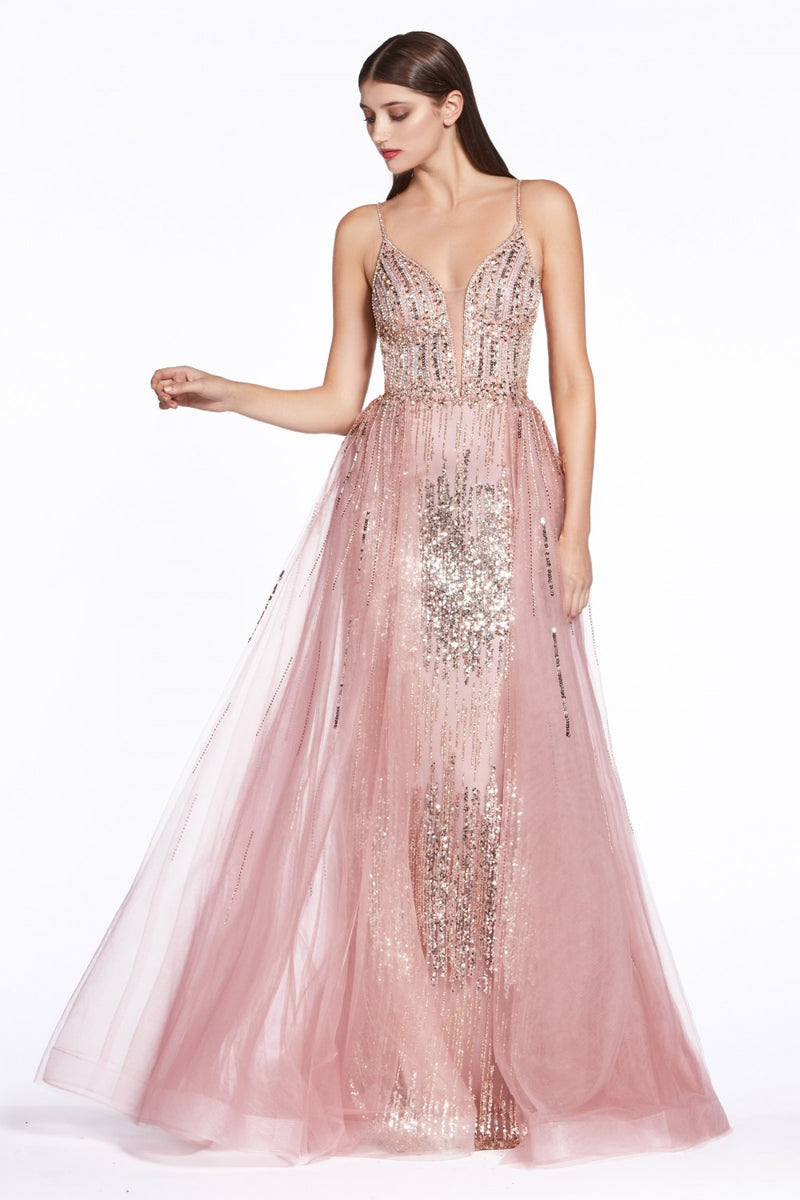 LONG GLITTER OVER SKIRT DRESS BY CINDERELLA DIVINE CR841
