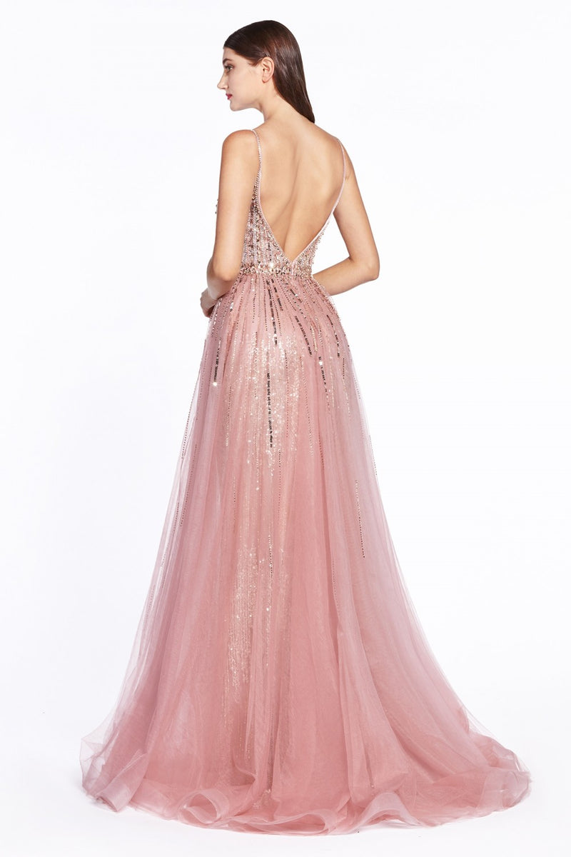 LONG GLITTER OVER SKIRT DRESS BY CINDERELLA DIVINE CR841