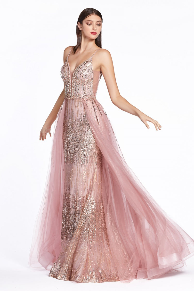 LONG GLITTER OVER SKIRT DRESS BY CINDERELLA DIVINE CR841