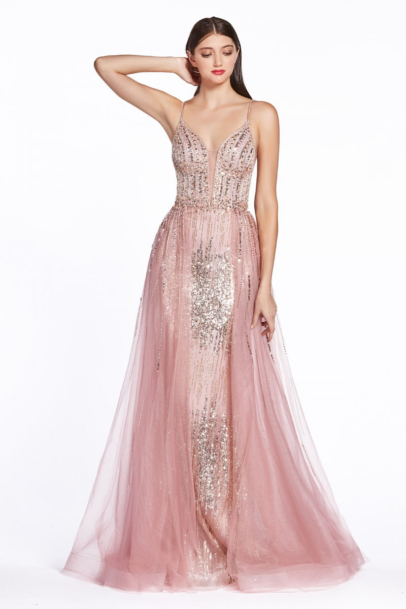 LONG GLITTER OVER SKIRT DRESS BY CINDERELLA DIVINE CR841