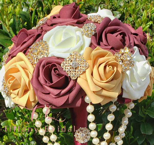 Burgundy and Gold Wedding Bouquet