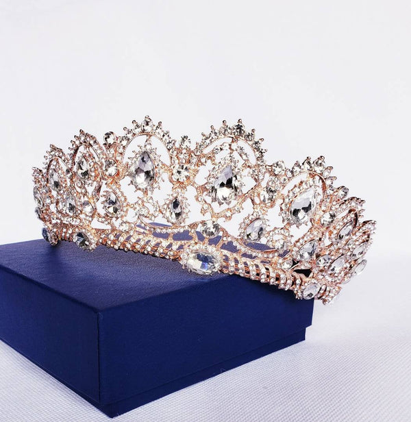 Rose Gold Tiara Crown Bride Bridesmaid Crystal Tiara Gold Tiara Large Tiara