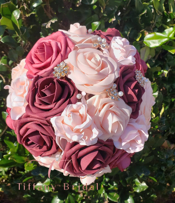 Blush Burgundy Brooch  Bouquet