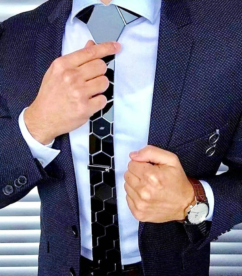 Black Mirror Acrylic Neckties | Black | Hexagon Black Mirror