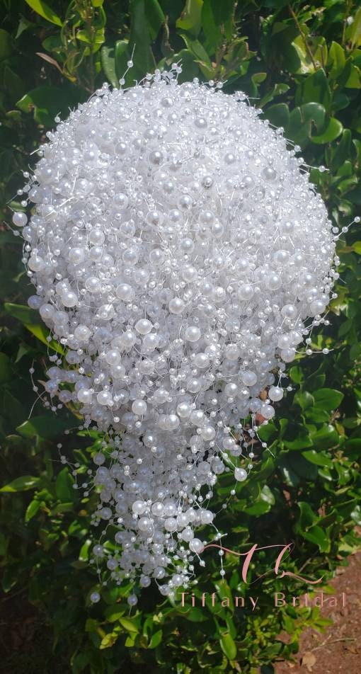 White Pearl Cascading Wedding Bouquet