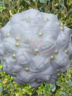 Satin White Pearl Wedding Bouquet