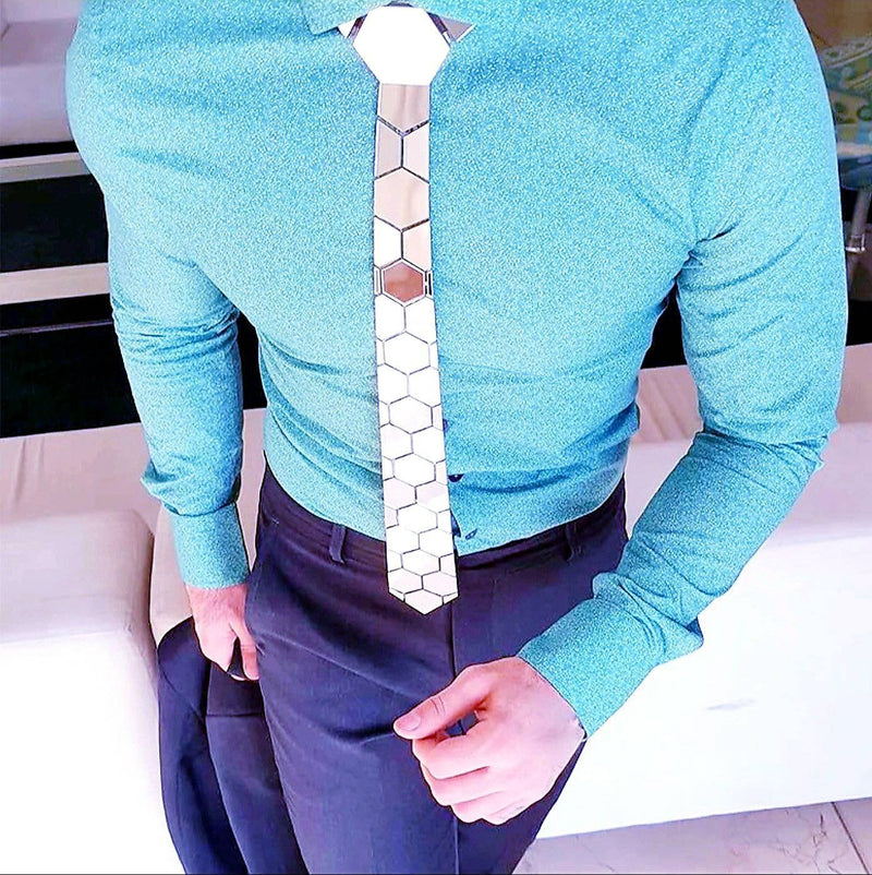Silver Mirror Acrylic Neckties | Silver | Hexagon Silver