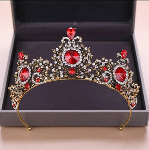 Red Gold Tiara Crown Bride Bridesmaid Crystal Tiara