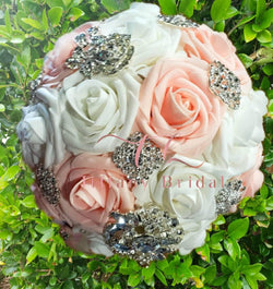 Blush White Pink Rose Brooch Wedding Bouquet