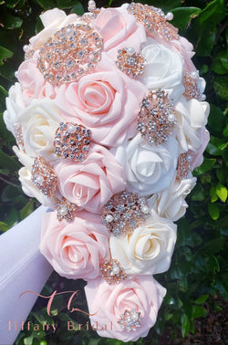 Cascading Pink White Rose Wedding Bouquet