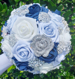 Blue Light Blue & White Wedding Bouquet