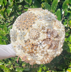 Ivory Satin Pearl Rhinestone Brooch Bouquet