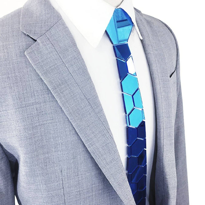 Men's Mirror Acrylic Neckties | Blue Mirror | Hexagon Blue Hexagon