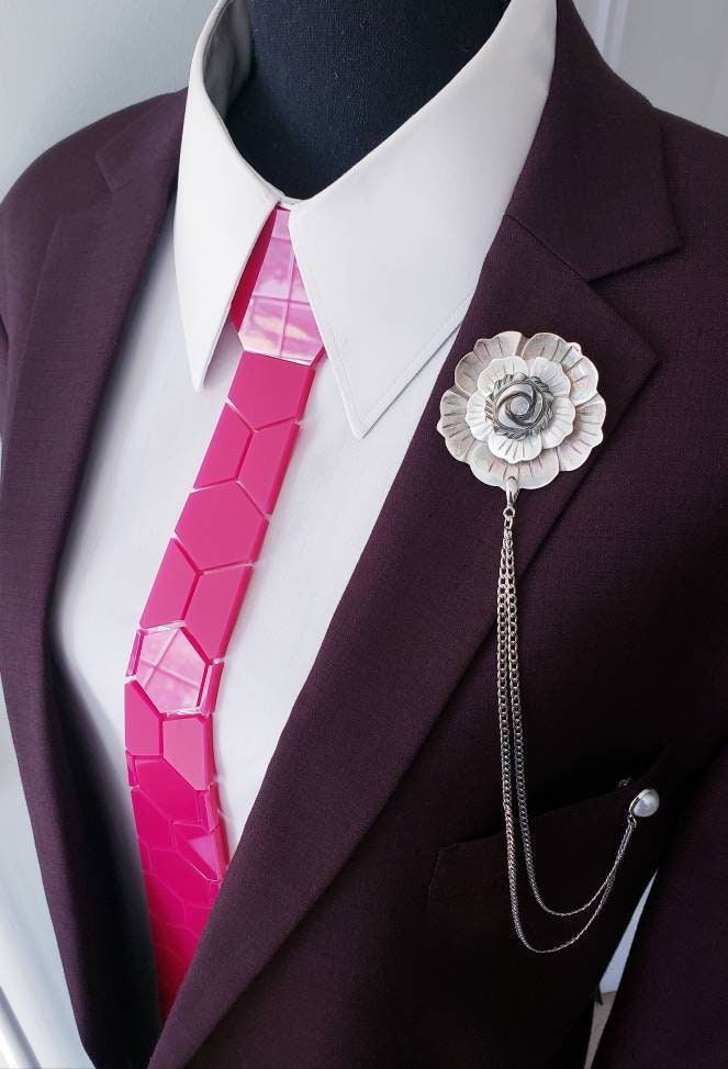 Pink Shiny Acrylic Neckties | Shiny Pink | Hexagon