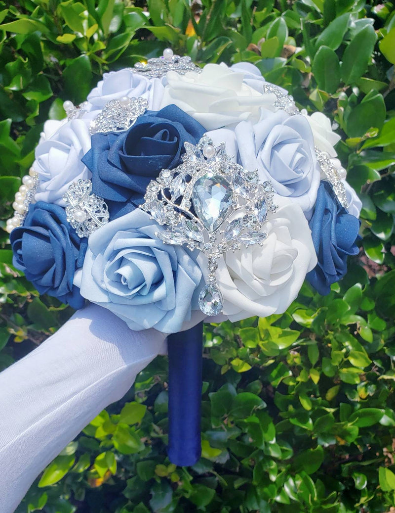 Blue Light Blue & White Wedding Bouquet