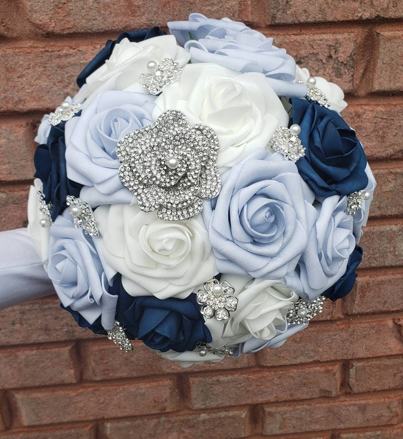 Blue Light Blue & White Wedding Bouquet