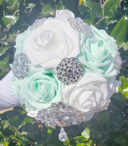 Sage and White Rose Wedding Bouquet