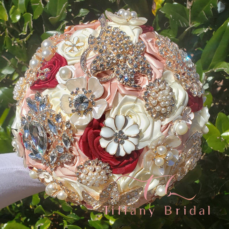 Red and Pink Wedding Brooch Bouquet