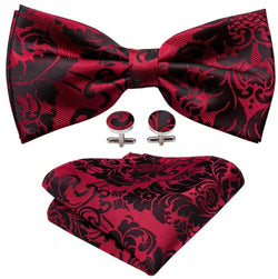 Silk Bowtie (Pre-Tied) & Pocket Square with Woven Cufflink Set