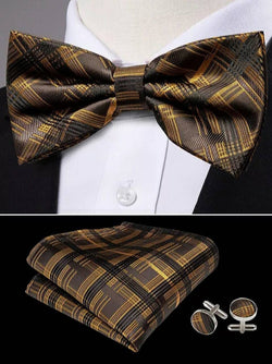 Men's Silk Bowtie and Pocket Square with Woven Cufflink Set