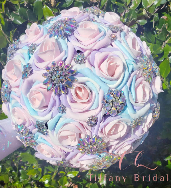 Iridescent Bouquet Blush Pink Purple Bouquet Keepsake Bride Bouquet Bridesmaid Brooch Bouquet