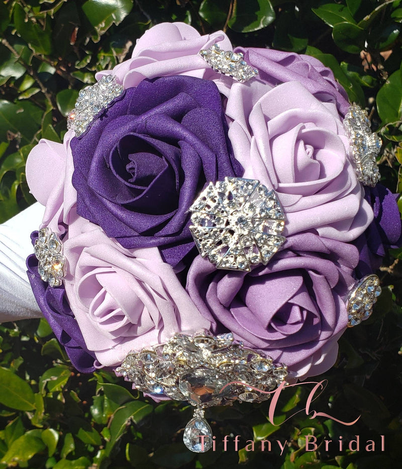 Shades of Purple Rose Wedding Bouquet-Brooch Bouquet-Bridal Bouquet-Keepsake Bouquet-Toss Bouquet-Wedding Flowers-Bridesmaid Bouquet