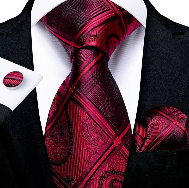 Men's Silk Necktie | Pocket Square | Woven Cufflink Set AT046