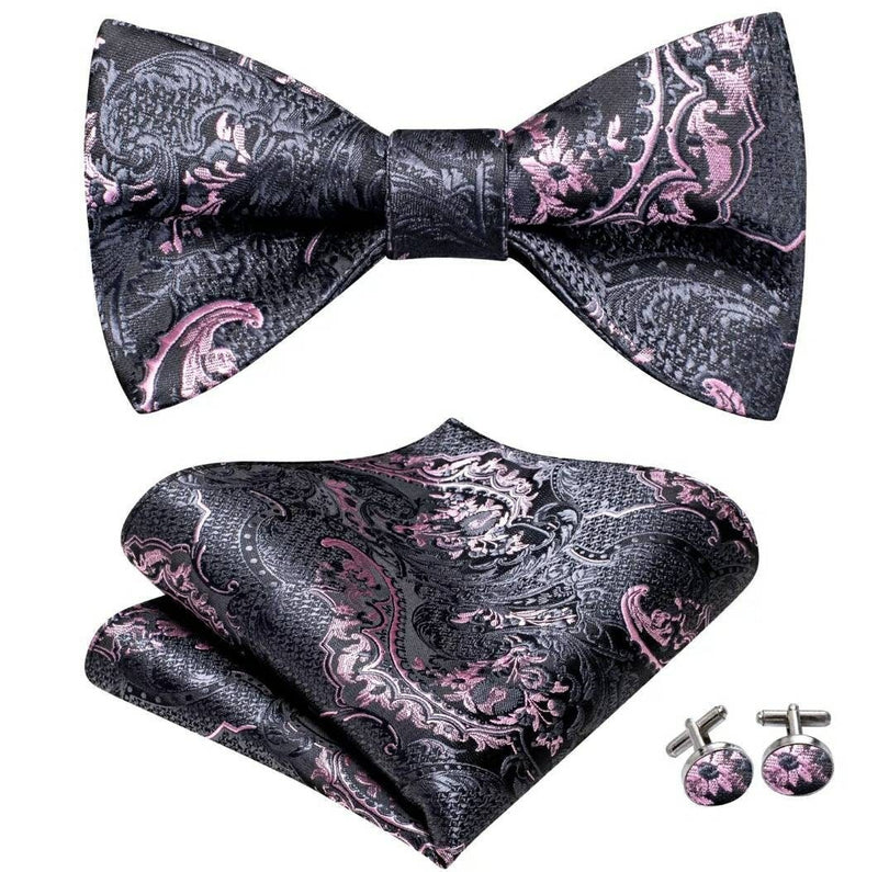 Silk Bowtie (Self-Tie) & Pocket Square with Woven Cufflink Set