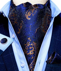 Men's Silk Ascot | Pocket Square | Woven Cufflink Set Blue/Gold