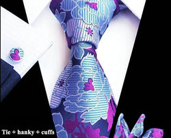 Men's Silk Necktie | Pocket Square | Woven Cufflink Set Purple/Navy