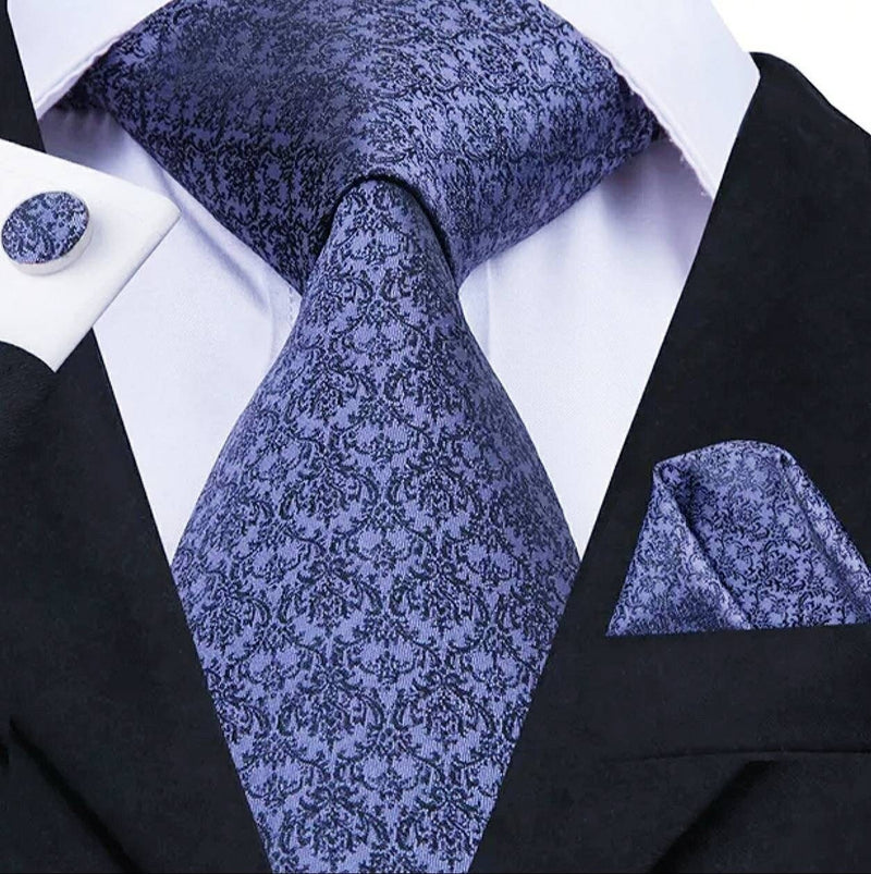Men's Silk Necktie | Pocket Square | Woven Cufflink Set Lt. Purple/Black