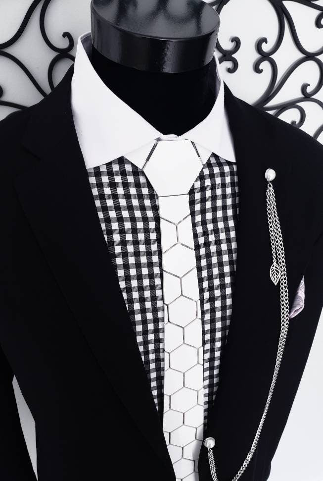 White Shiny Acrylic Neckties | Shiny White | Hexagon