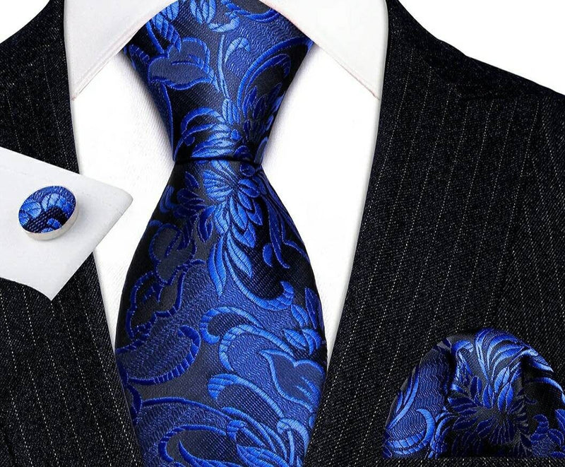 Men's Silk Necktie | Pocket Square | Woven Cufflink Set Blue