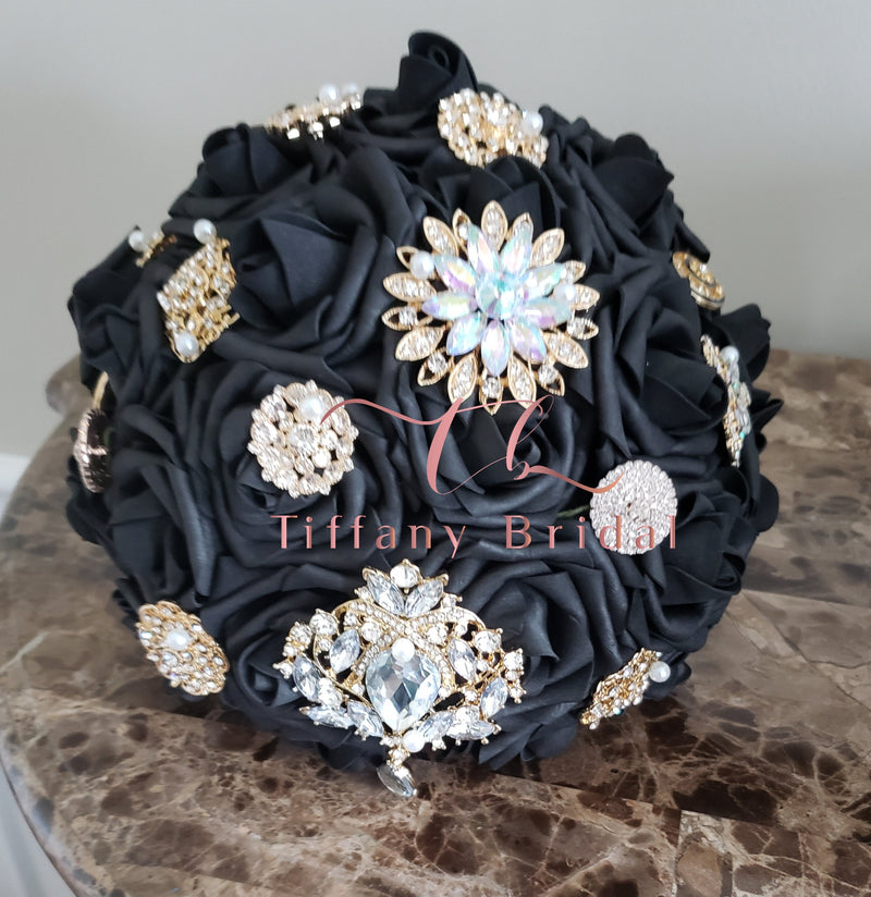 Black and Gold Wedding Bouquet Brooch Bouquet