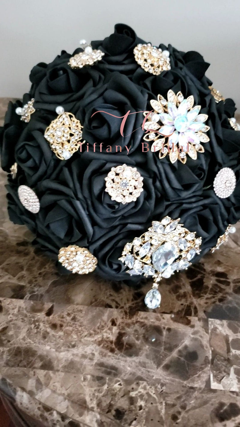 Black and Gold Wedding Bouquet Brooch Bouquet