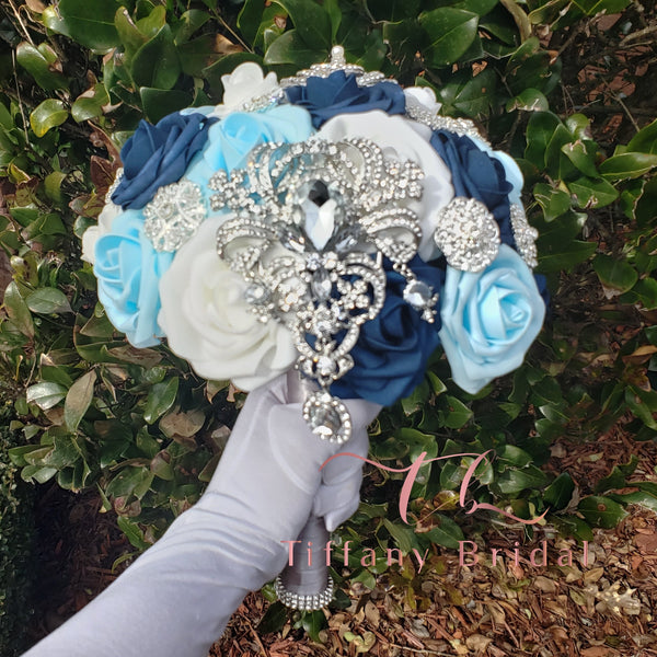 Baby Blue|Light Blue|White Wedding Bouquet|Brooch Bouquet|Bridal Bouquet|Keepsake Bouquet|Toss Bouquet|Wedding Flowers|Bridesmaid Bouquet