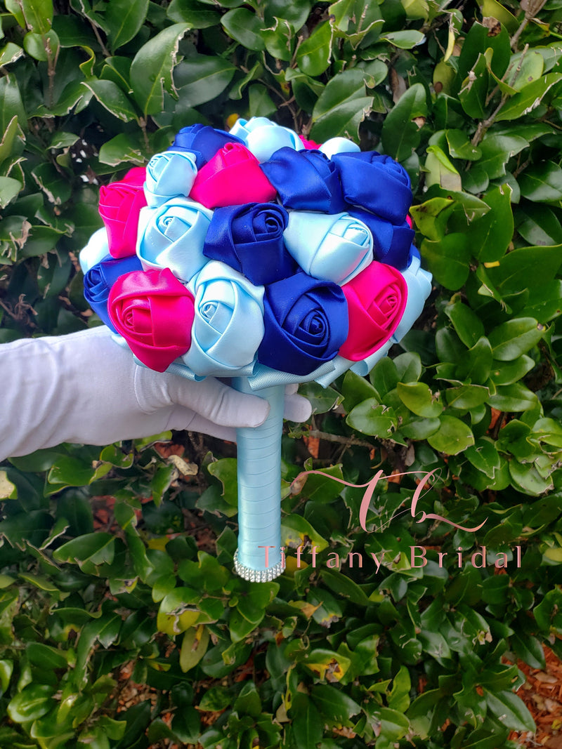 Navy Blue|Fuschia|LightBlue|Wedding Bouquet|Brooch Bouquet|Bridal Bouquet|Keepsake Bouquet |Toss Bouquet|Wedding Flowers|Bridesmaid| Bouquet