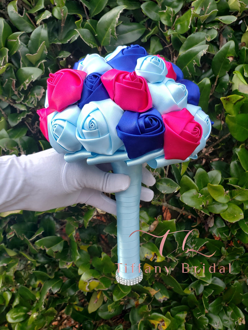 Navy Blue|Fuschia|LightBlue|Wedding Bouquet|Brooch Bouquet|Bridal Bouquet|Keepsake Bouquet |Toss Bouquet|Wedding Flowers|Bridesmaid| Bouquet