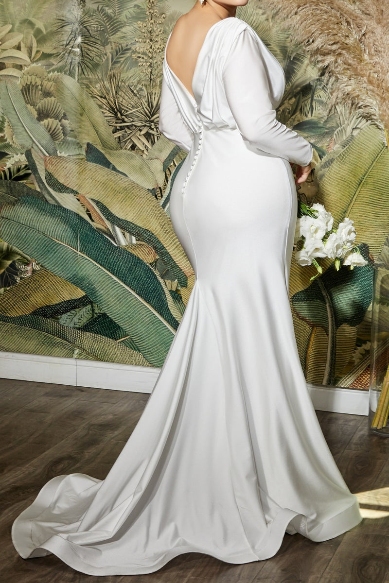 WHITE FITTED LONG SLEEVE GOWN BY CINDERELLA DIVINE CD0169C