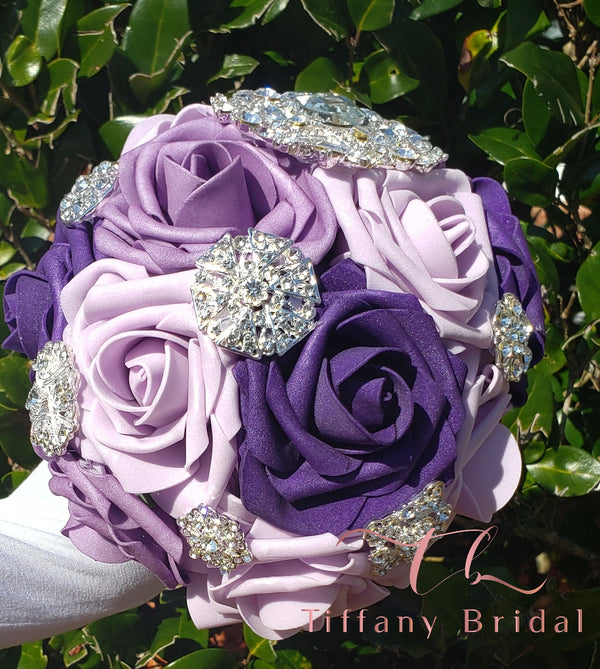 Purple, Lavender Brooch Wedding Bouquet