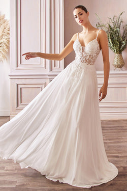 Applique A-line Chiffon Gown By Cinderella Divine TY11