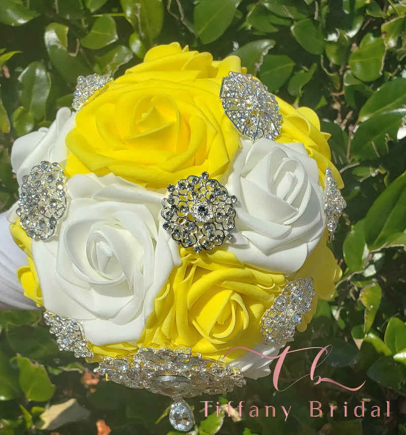 Yellow & White Wedding Brooch Bouquet