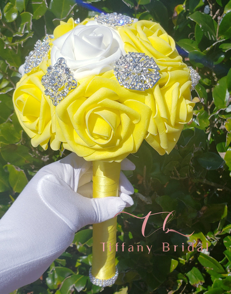 Yellow & White Wedding Brooch Bouquet